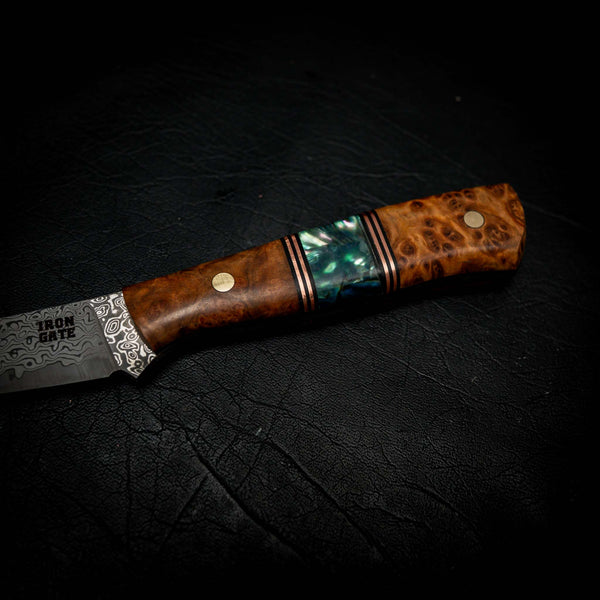 Damascus Mako — York Gum Burl & Abalone
