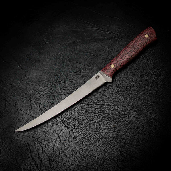 Iron Gate Mako 12C27 dive and fillet knife, Strawberry Glow Grip-Tec handle