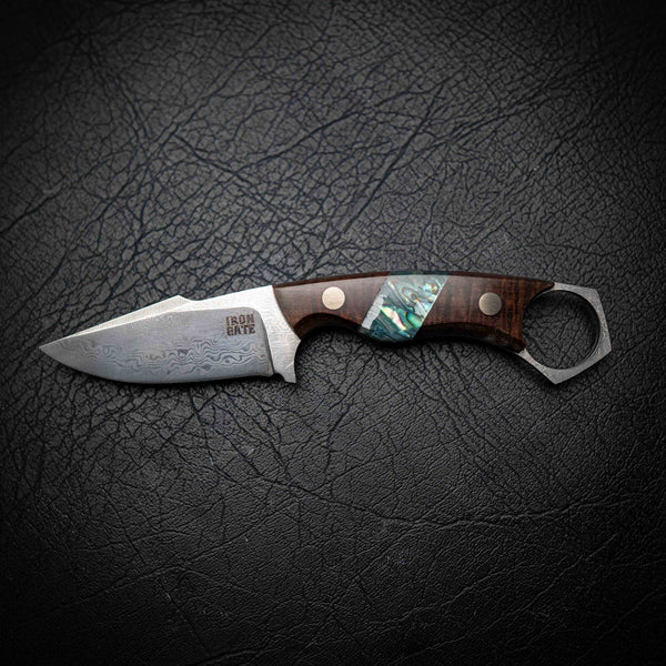 Mini Hunter – Ringed Gidgee & Abalone Inlay (Damascus)
