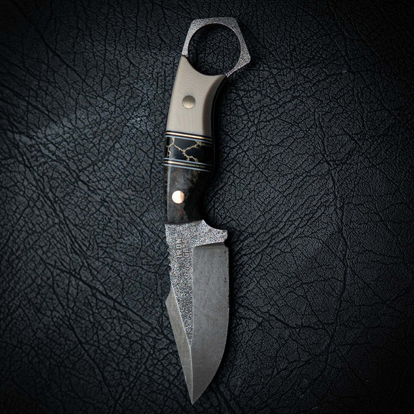 Mini Hunter – Black Dyed Birch, Gold Trustone & Bone Vintage Micarta (Stonewashed)