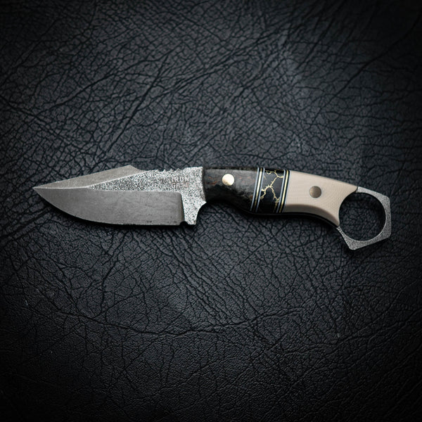 Mini Hunter – Black Dyed Birch, Gold Trustone & Bone Vintage Micarta (Stonewashed)