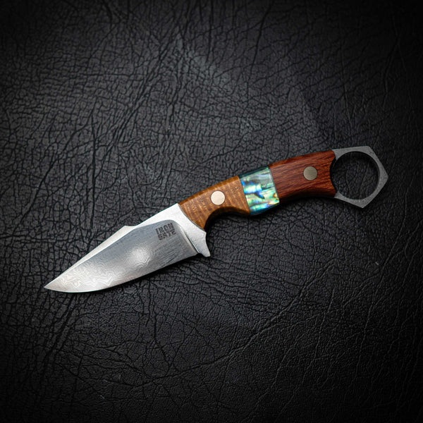 Mini Hunter – Tassie Blackwood, Lace Sheoak & Abalone Inlay (Damascus)