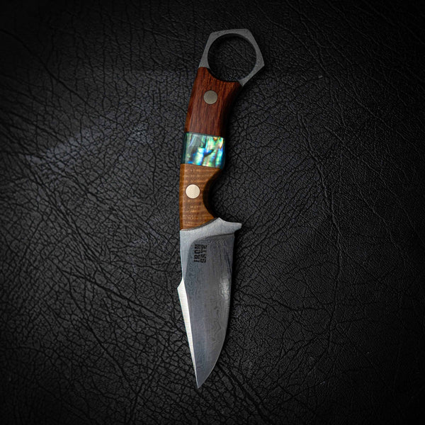 Mini Hunter – Tassie Blackwood, Lace Sheoak & Abalone Inlay (Damascus)