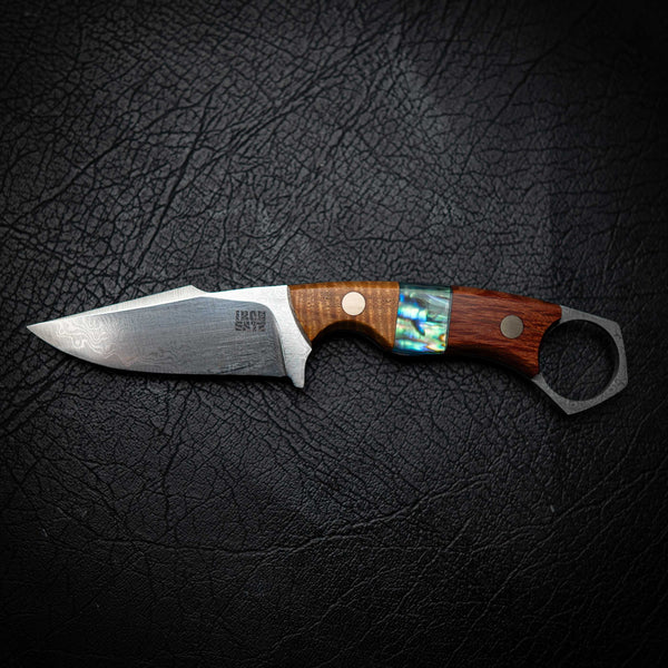 Mini Hunter – Tassie Blackwood, Lace Sheoak & Abalone Inlay (Damascus)