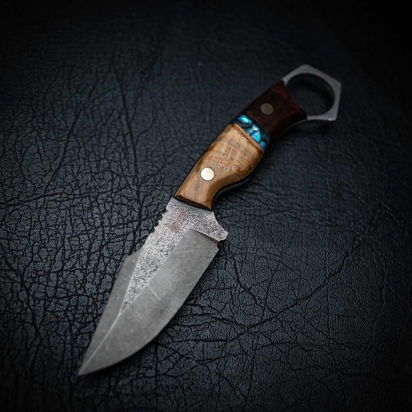 Mini Hunter – Spalted Maple, Ringed Gidgee & Abalone Inlay (Stonewashed)