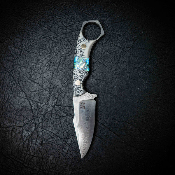 Mini Hunter – White ResStone & Abalone Inlay (Damascus)