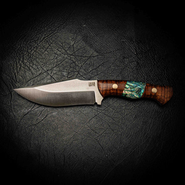 Pre-Order — Elmax Hunter — Tassie Blackwood & Abalone — Detail view | Iron Gate Knives
