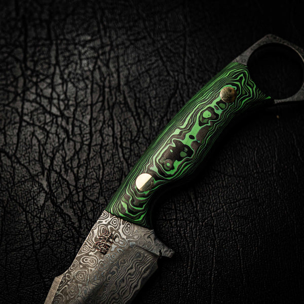 Damascus Mini Hunter – Green Carbon Fiber