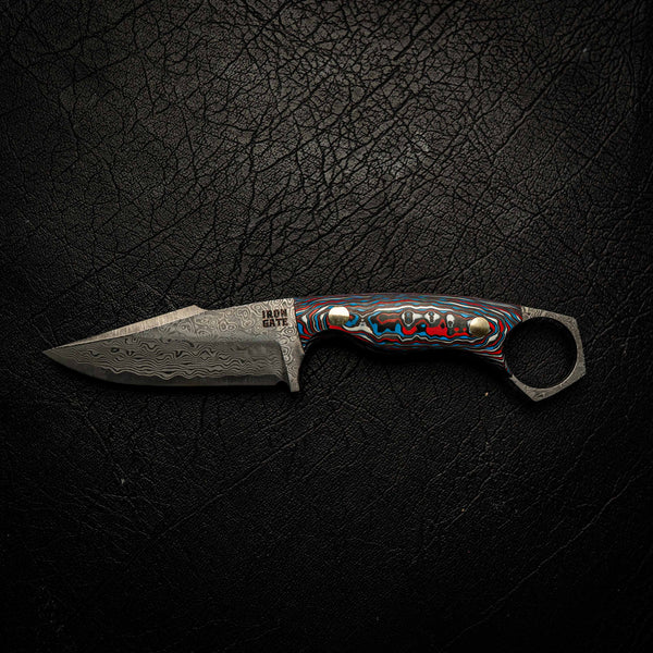 Damascus Mini Hunter – Red, Blue and White Carbon Fiber Composite
