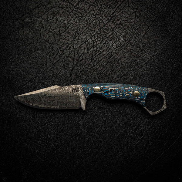 Damascus Mini Hunter – Blue and white Carbon Fiber Composite