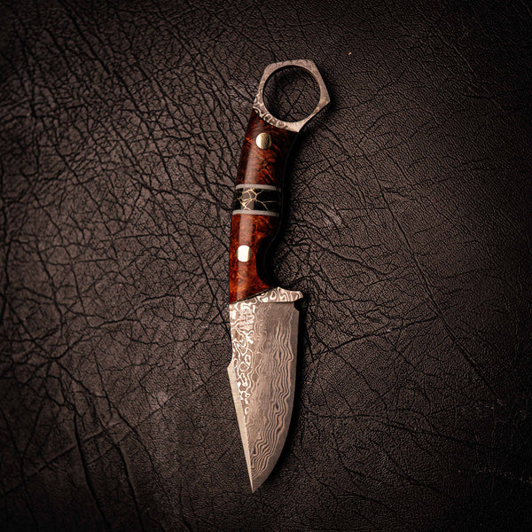 Damascus Mini Hunter – Honduran Rosewood and TruStone Inlay