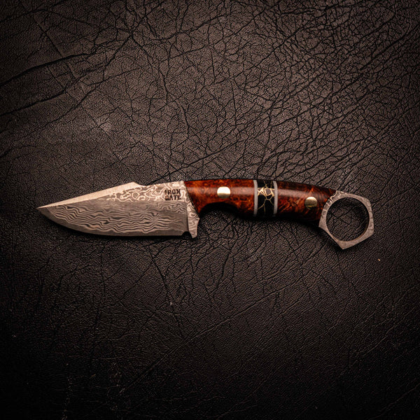 Damascus Mini Hunter – Honduran Rosewood and TruStone Inlay