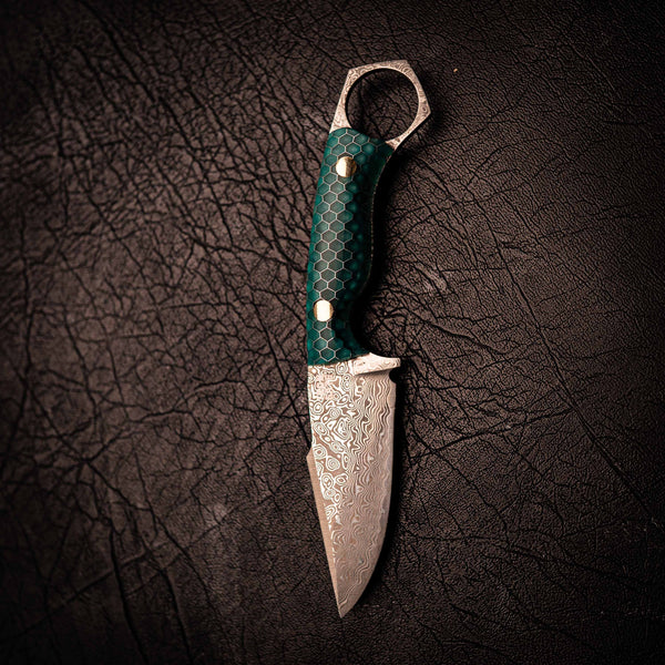 Damascus Mini Hunter – Green C-Tek Handle