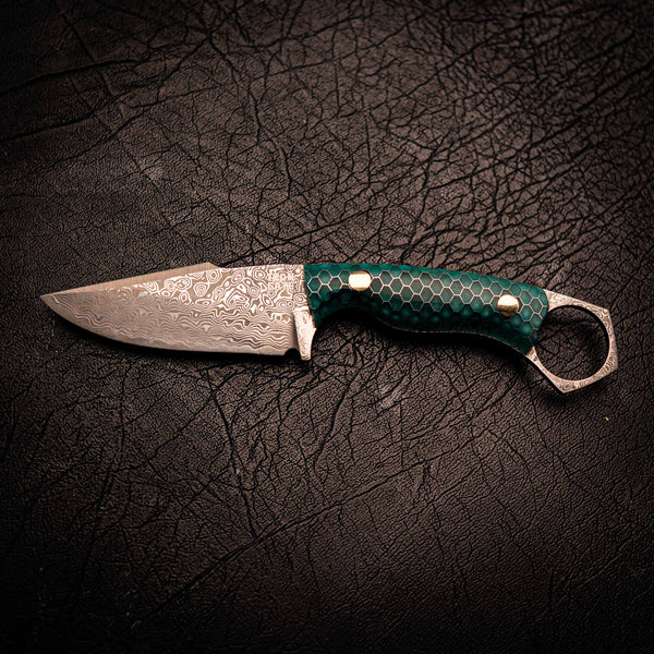 Damascus Mini Hunter – Green C-Tek Handle