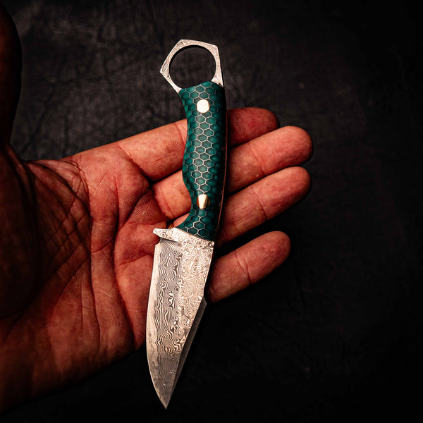 Damascus Mini Hunter – Green C-Tek Handle
