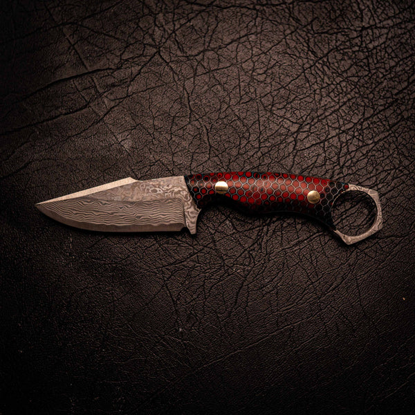 Damascus Mini Hunter – Red and Dark Blue C-Tek Handle