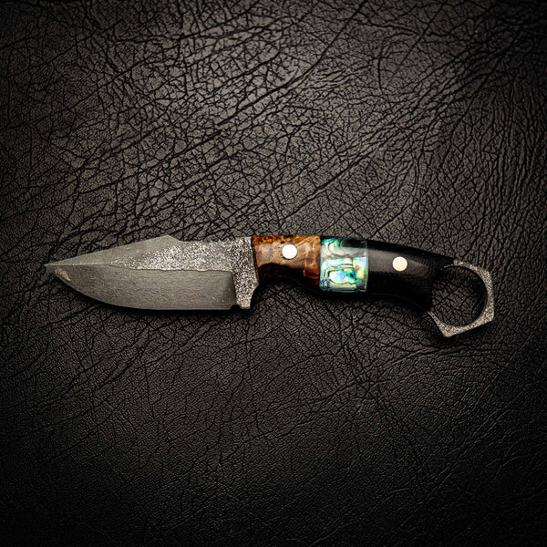 N690 Mini Hunter – Amboyna Burl, Abalone Inlay and Black G10