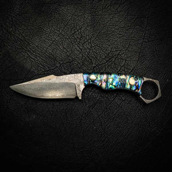 Damascus Mini Hunter – Full Abalone Shell (Paua)
