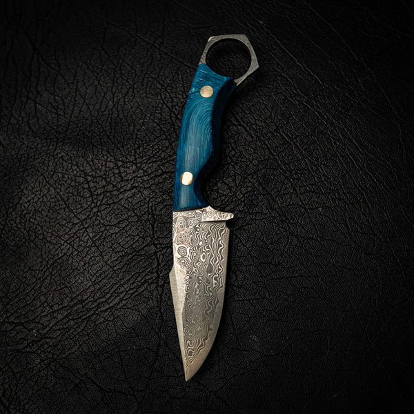 Damascus Mini Hunter – Ocean Blue Juma with Swirls