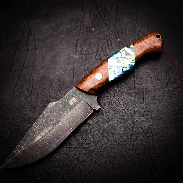 Hunter Wide – Stonewashed Sleipner | Figured Tassie Blackwood & Abalone Inlay (Lanyard Hole)