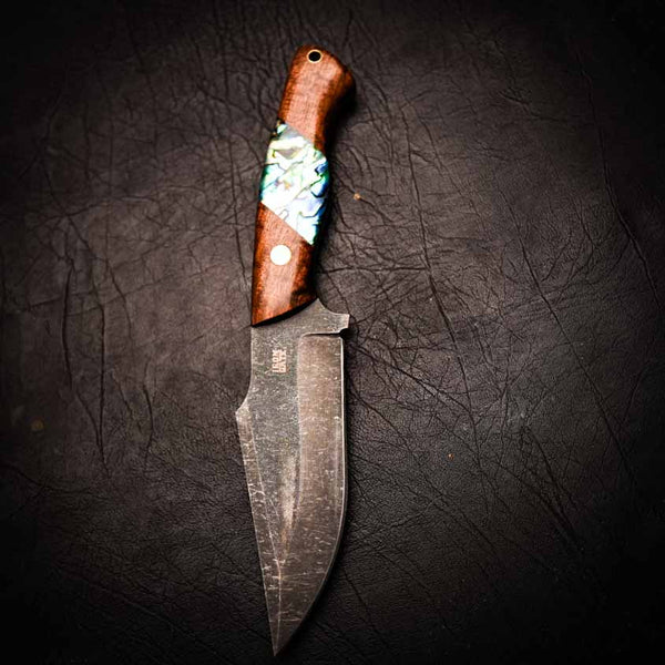 Hunter Wide – Stonewashed Sleipner | Figured Tassie Blackwood & Abalone Inlay (Lanyard Hole)