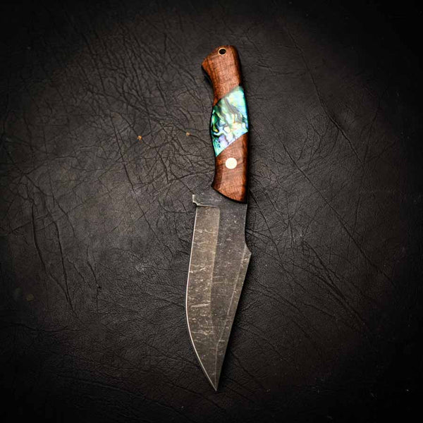 Hunter Wide – Stonewashed Sleipner | Figured Tassie Blackwood & Abalone Inlay (Lanyard Hole)