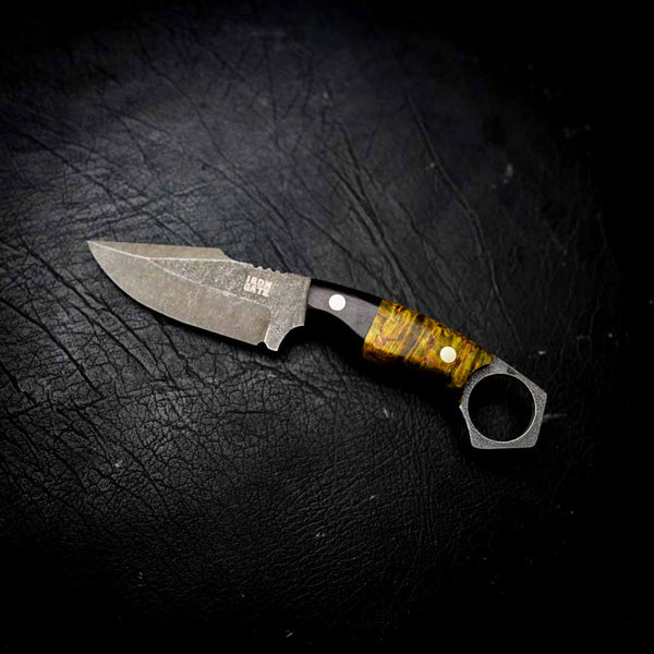 Mini Hunter – Stonewashed N690 | African Blackwood & Yellow Dyed Birch