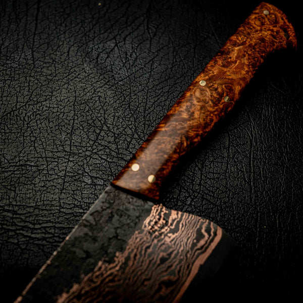 Coppermascus Santoku - Golden Amboyna Burl Handle