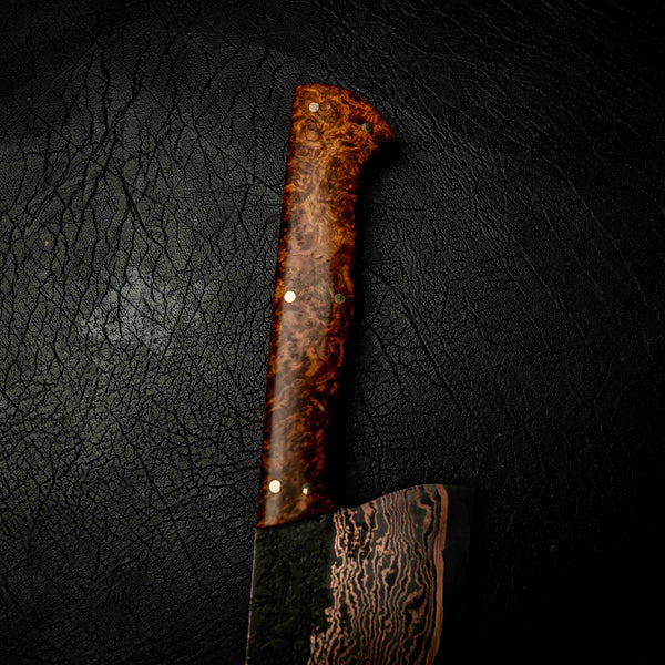 Coppermascus Santoku - Golden Amboyna Burl Handle