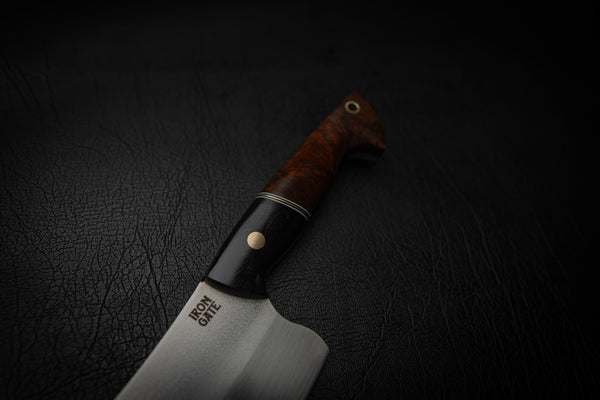 N690 Steel Cleaver – Ringed Gidgee, G10 & Brass Handle