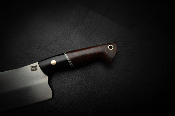 N690 Steel Cleaver – Ringed Gidgee, G10 & Brass Handle