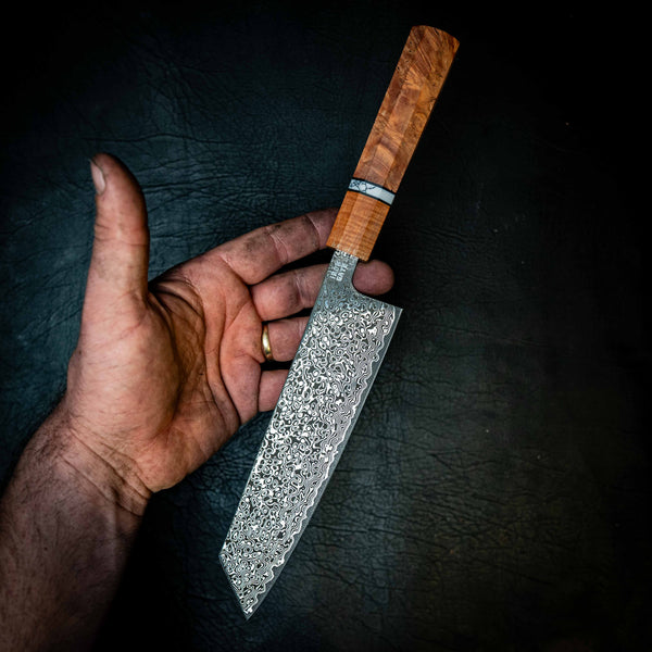 Stainless Raindrop Damascus Kitchen Pair — Kiritsuke & Gyuto