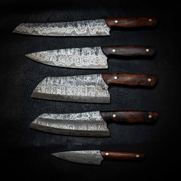 5-Piece Kitchen Set | Stainless Damascus San Mai, Arizona Ironwood