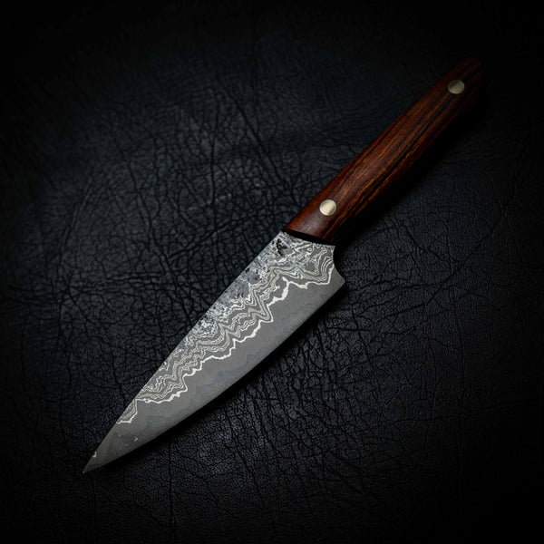 Pre-Order — Paring Knife | Stainless Damascus San Mai, Arizona Ironwood