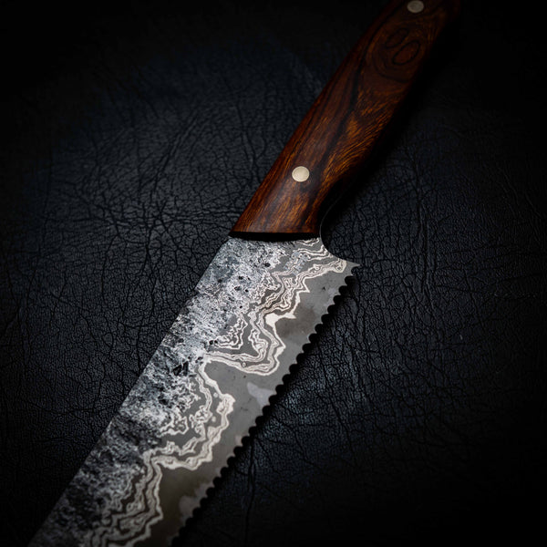 Bread Knife | Stainless Damascus San Mai, Arizona Ironwood