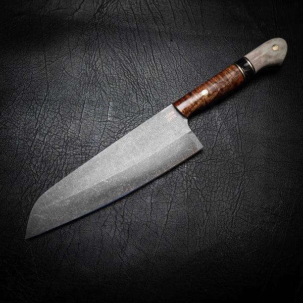 Santoku Knife – Stonewashed N690 | Tassie Blackwood, TruStone & Deer Antler