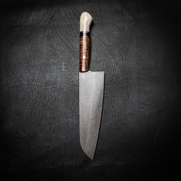 Santoku Knife – Stonewashed N690 | Tassie Blackwood, TruStone & Deer Antler
