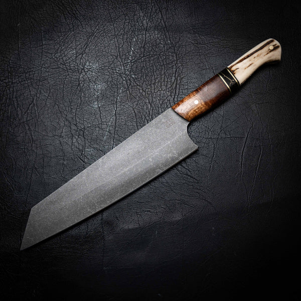 Kiritsuke Knife – Stonewashed N690 | Tassie Blackwood, TruStone & Deer Antler