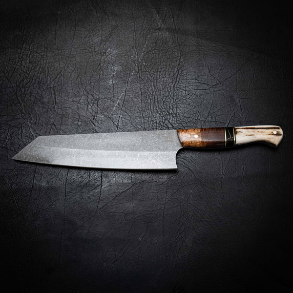 Kiritsuke Knife – Stonewashed N690 | Tassie Blackwood, TruStone & Deer Antler