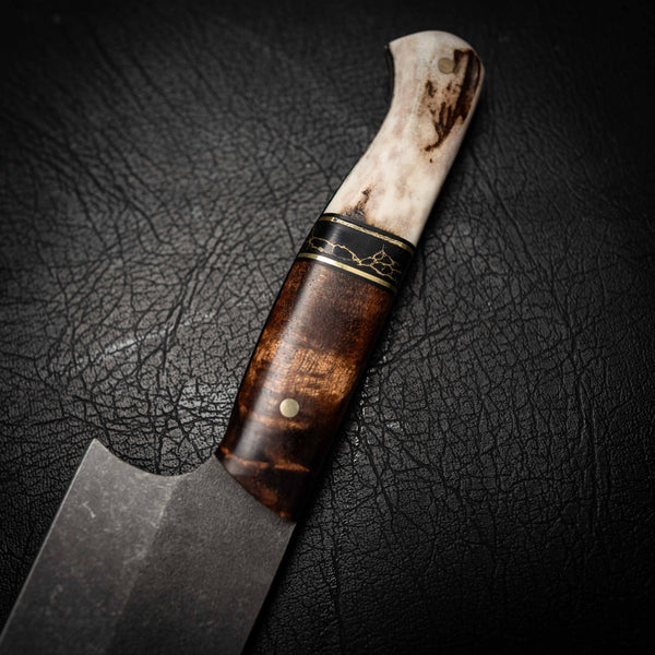 Kiritsuke Knife – Stonewashed N690 | Tassie Blackwood, TruStone & Deer Antler