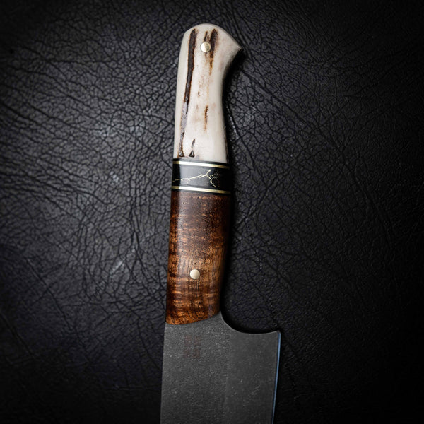 Kiritsuke Knife – Stonewashed N690 | Tassie Blackwood, TruStone & Deer Antler