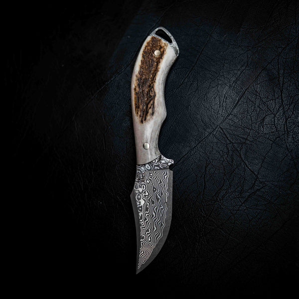 Mini Skinner — Damascus | Full Deer Antler