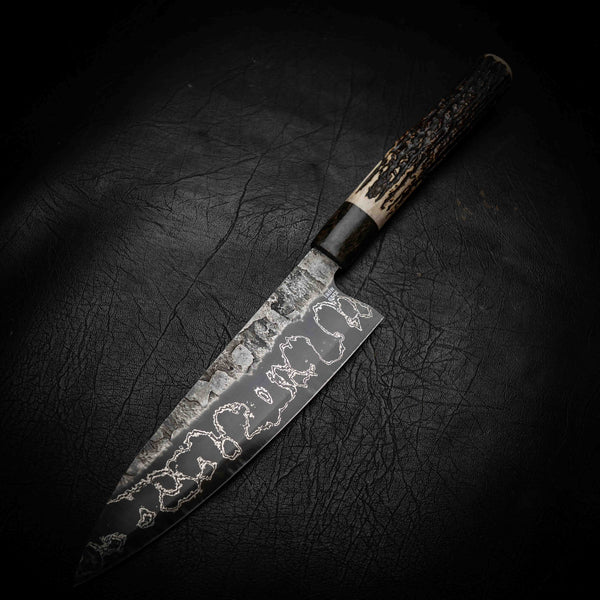 Gyuto | 52100 San Mai, Dyed Curly Birch & Deer Antler