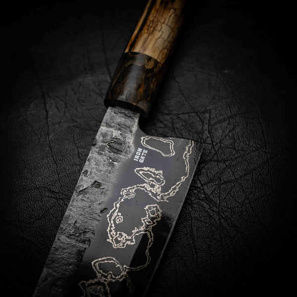Gyuto | 52100 San Mai, Dyed Curly Birch & Deer Antler