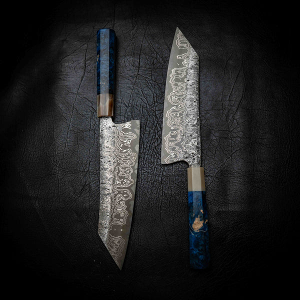 Bunka | 52100 Damascus San Mai, Blue Maple & White Buffalo Horn