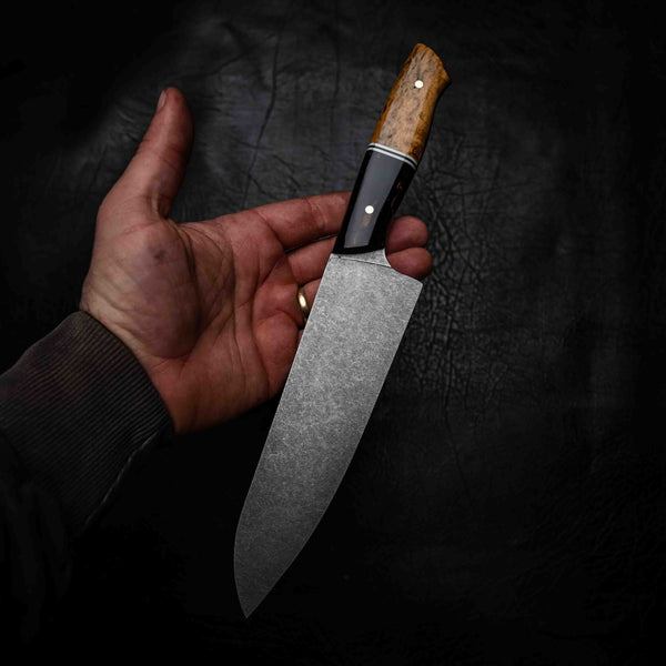 Santoku | 12C27 Stainless, Dark Maple Burl, G10 & Curly Birch