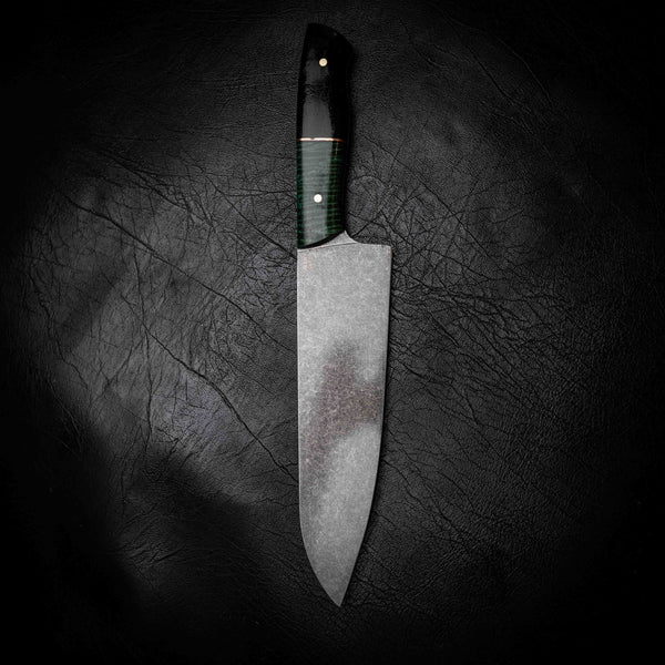 Santoku | 12C27 Stainless, Emerald Curly Mango & African Blackwood