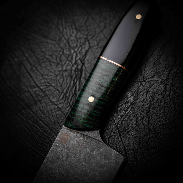 Santoku | 12C27 Stainless, Emerald Curly Mango & African Blackwood
