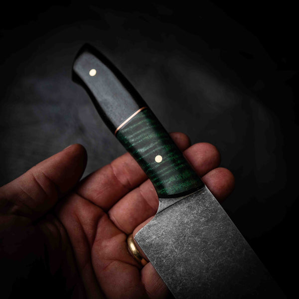 Santoku | 12C27 Stainless, Emerald Curly Mango & African Blackwood