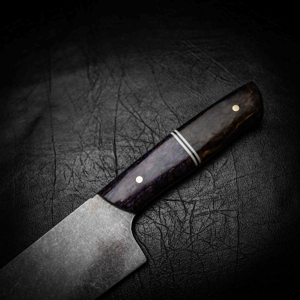 Santoku | 12C27 Stainless, Purple & Orange Dyed Birch